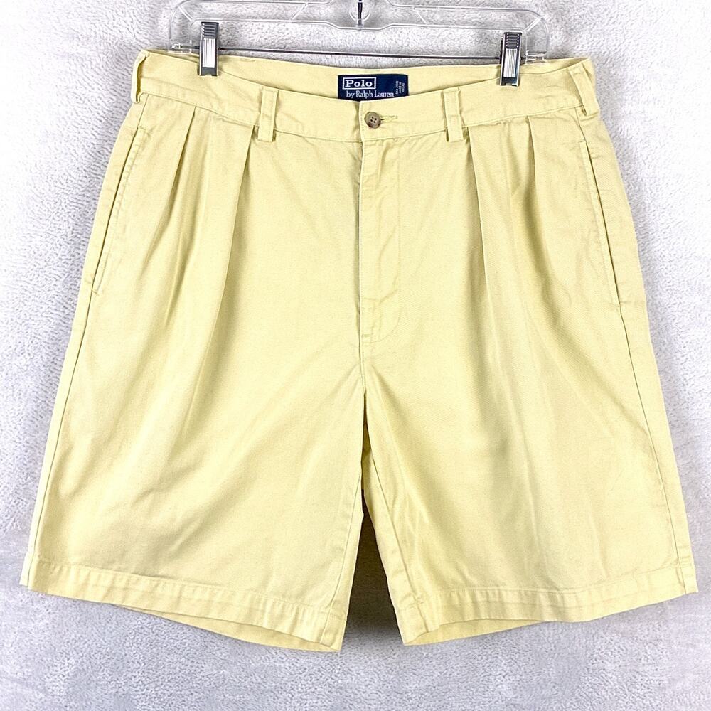 VTG Polo Ralph Lauren Tyler Shorts Mens 34 Pastel Yellow Pleated Preppy Classic